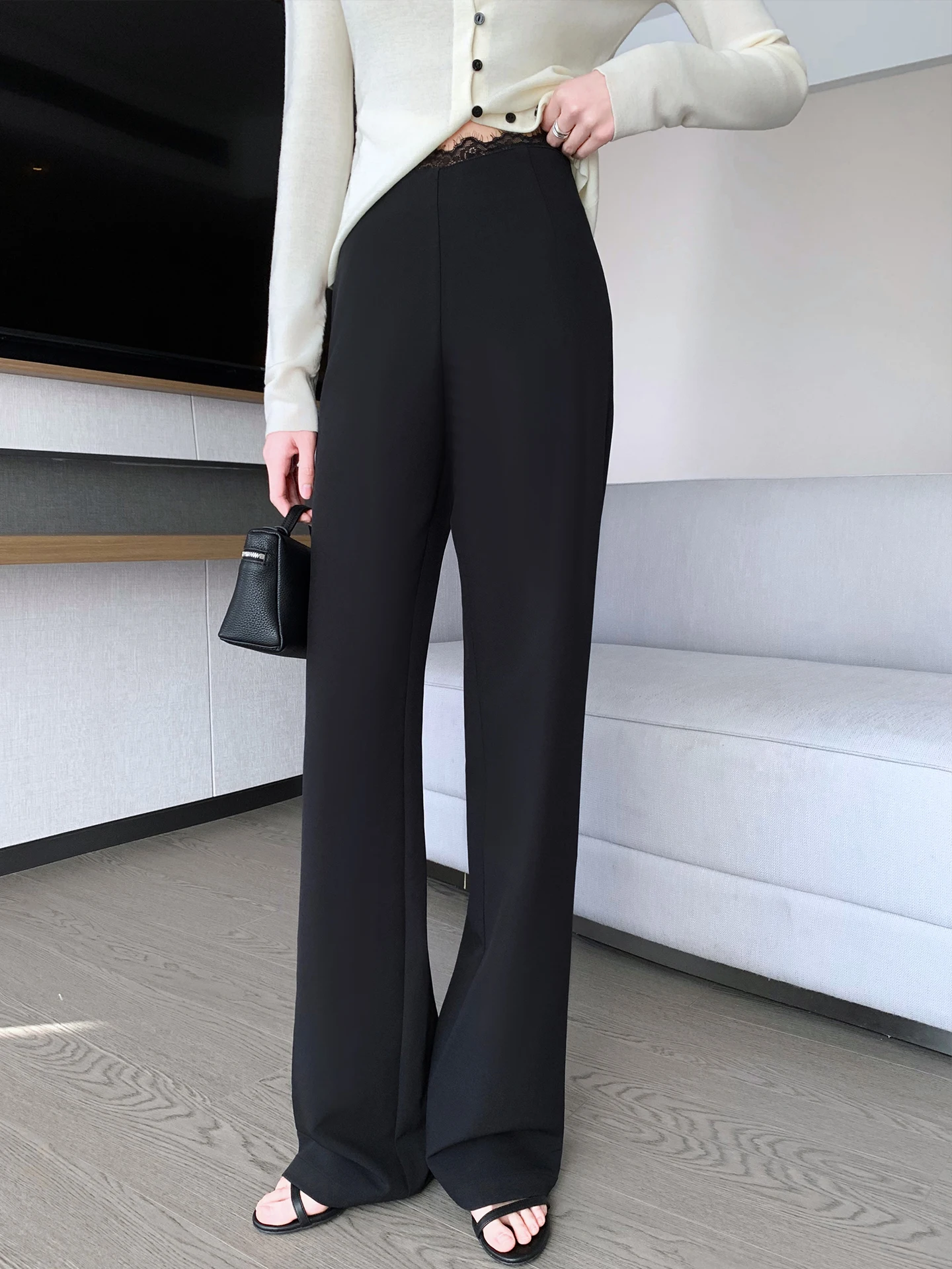 

Женские брюки Bla с кружевными вставками, прямые, для офиса, весна 2026, новые, стройнящие, длинные, с высокой талией, на молнии