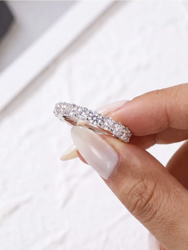 1.8MM Real Round Moissanite Diamond Shiny Fashion Rings for Women Engagement Anniversary 925 Sterling Silver Fine Jewelry