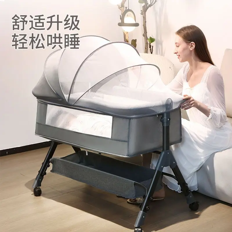 

Baby Cribs Removable Foldable Crib Height Adjustable Bedside Bed Rocking Bed Baby Game Bed with Diaper