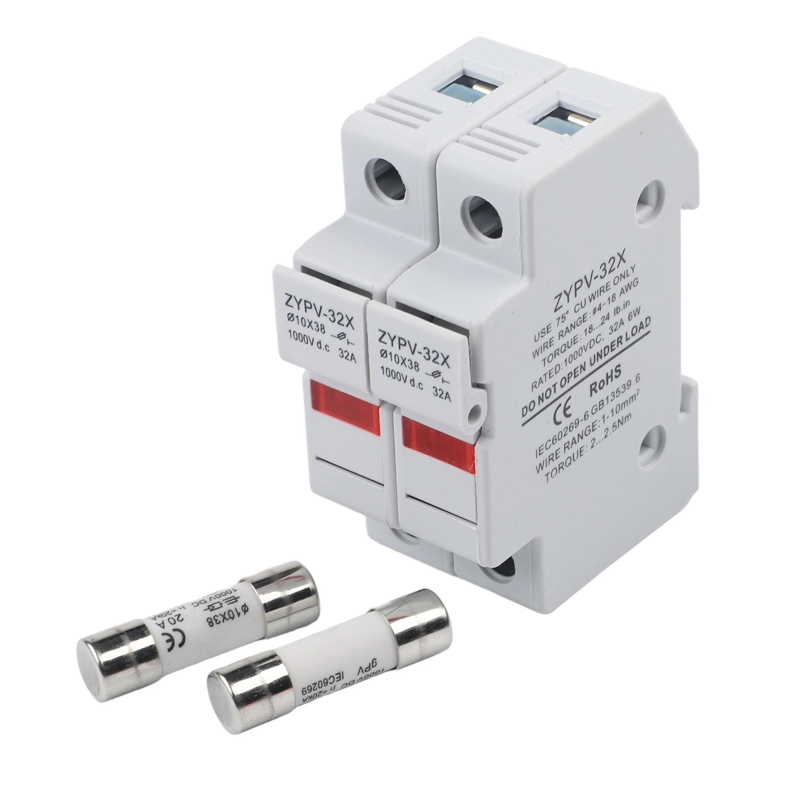 2P Solar Fuse Holder With LED 1000V DC For 10x38mm PV Panel String Protection DI/N Rail Mount Electrical Equipment