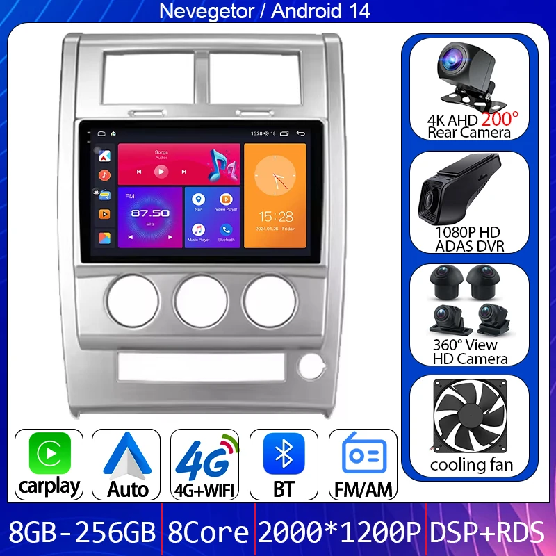 

4G Car Android For Jeep Cherokee Liberty KK 2007 - 2012 Auto Radio Multimedia Player GPS Navigation Carplay QLED Screen No 2din