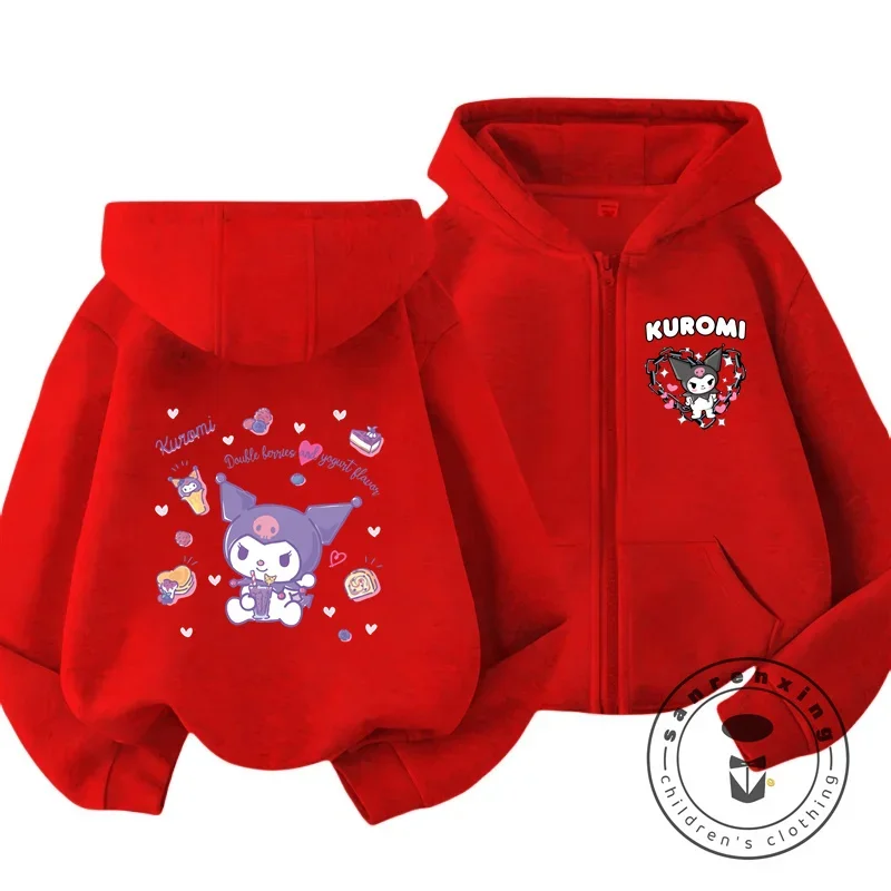 Hello Kitty Kuromi Cartoon Boys and Girls 3 14 Years Old Kawaii Street Casual Sweatshirt Children\'s Outdoor Sports Zipper Hoodie