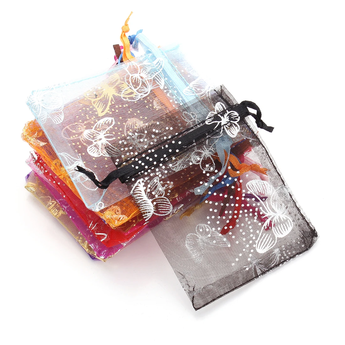 

10PCS Butterfly Drawstring Organza Bags Candy Gift Bags Pouches Gold Silver Organza Hot Printing Pouches for Christmas Wedding