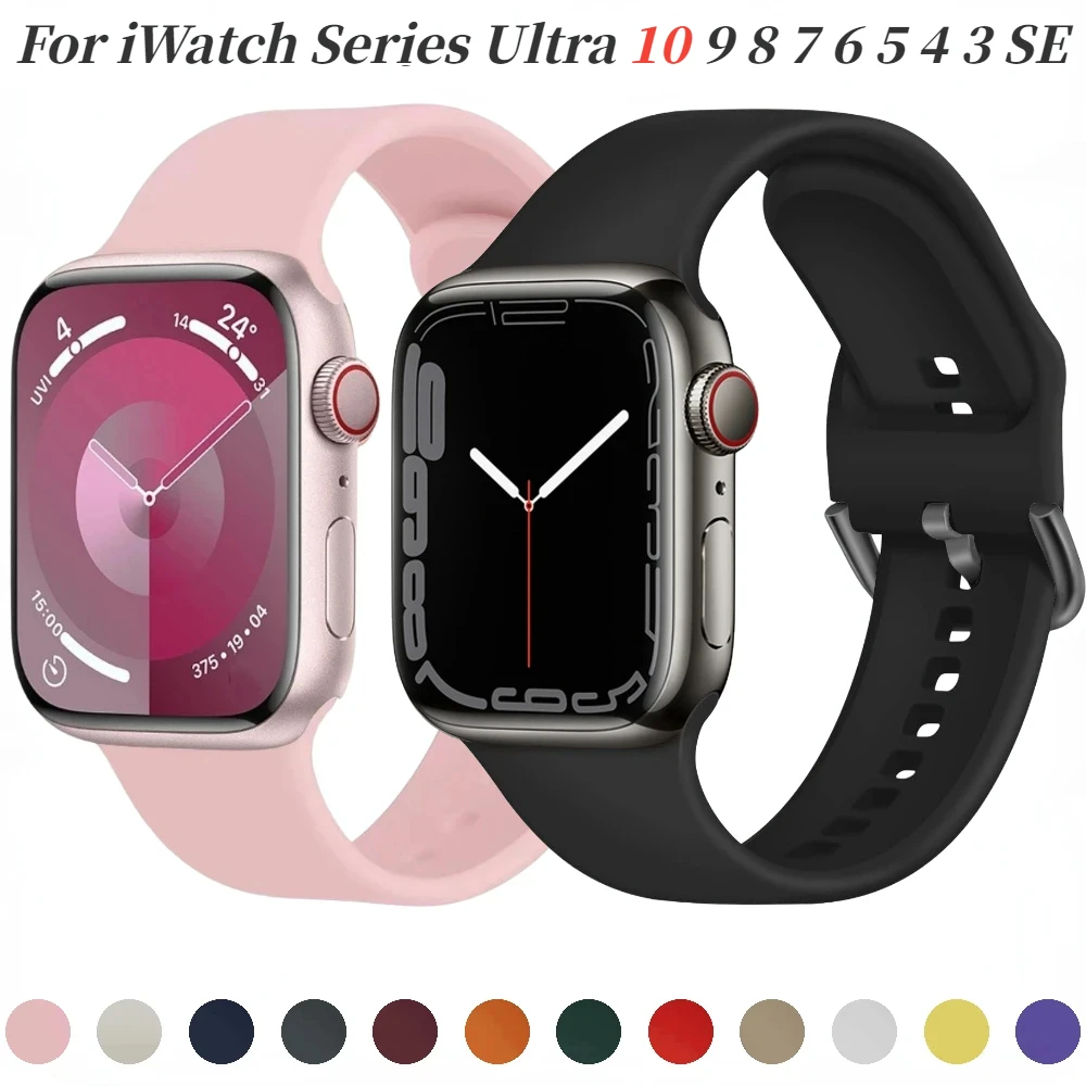 

Colored Silicone Strap for Apple Watch Band 45mm 44mm 46mm 42mm 49mm 38 40 41mm Breathable Band iWatch Ultra 10 9 8 7 6 5 4 SE 3