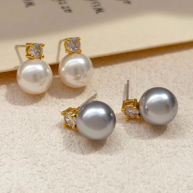 Imitation Pearl Zircon Titanium Steel Earrings for Women, Non-Fading Jewelry, New Fashion and Simplicity, 2024