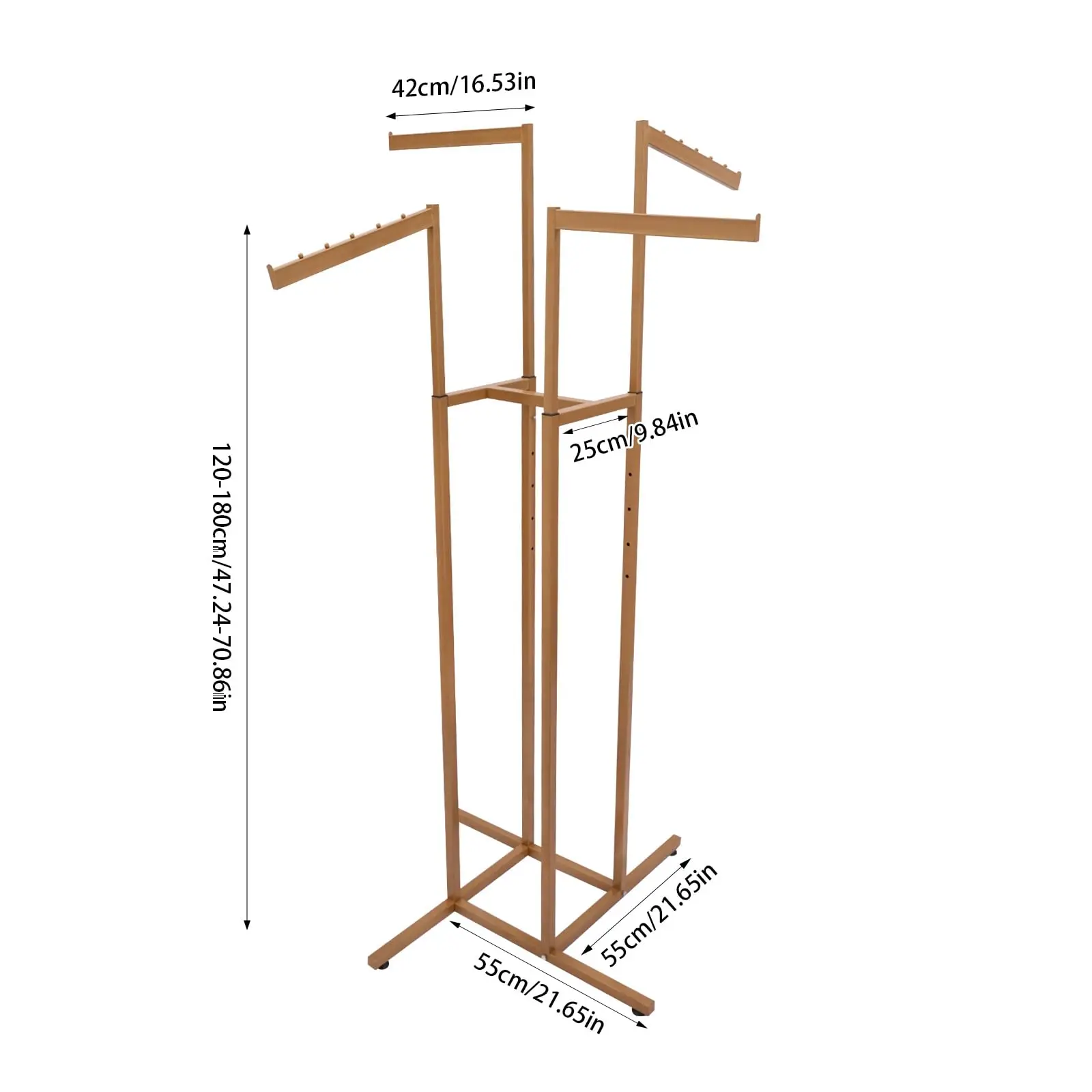 Appendiabiti - Appendiabiti regolabile a 4 vie per carichi pesanti con braccioli inclinati, espositore per appendiabiti al dettaglio con 2 bracci dritti a