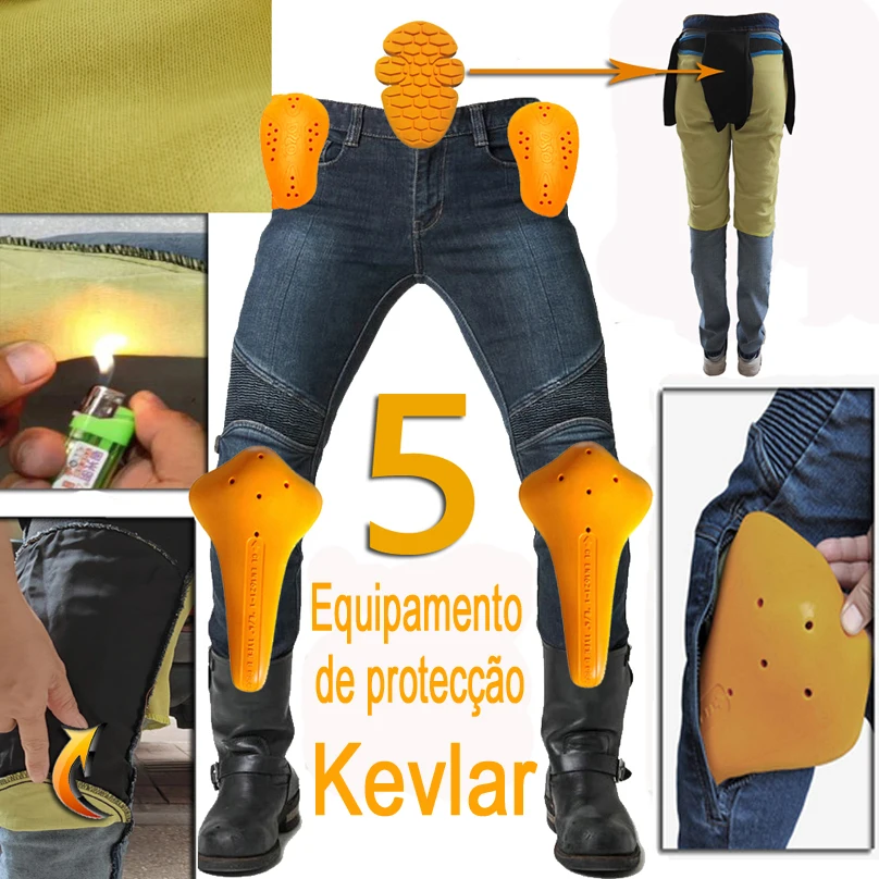 Calças de fibra de aramida da motocicleta dos homens kevlar moto jeans equipamentos de proteção equitação touring moto calças motocross calças moto