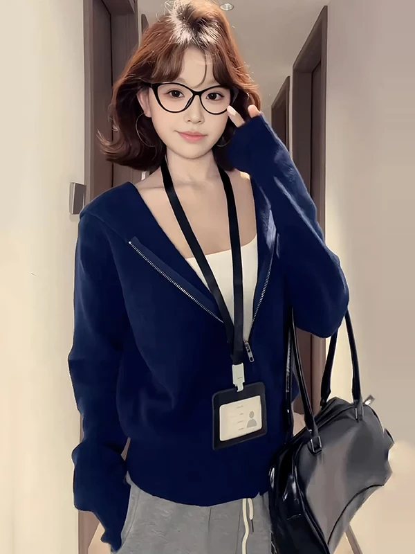 

Утягивающий свитер с капюшоном на молнии, джет, женская повседневная верхняя одежда с застежкой талии, кардиган, осенне-весенний топ Faion