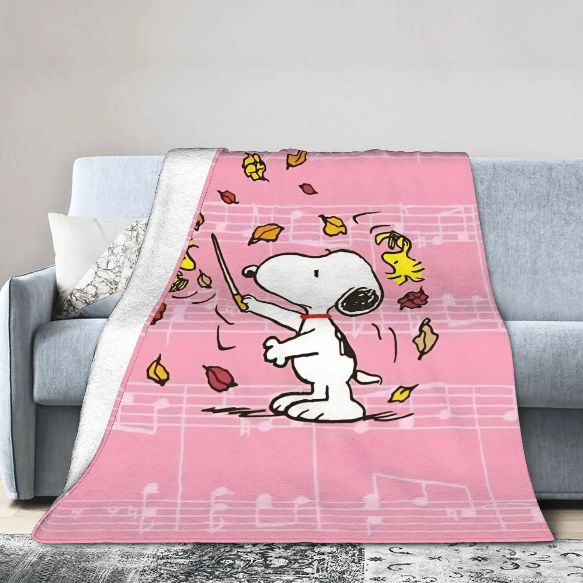 Cartoon S-Snoopys Knitted Blanket Musical Notes Staff  Fleece Throw Blanket Airplane Travel Personalised Ultra-Soft Bedspreads