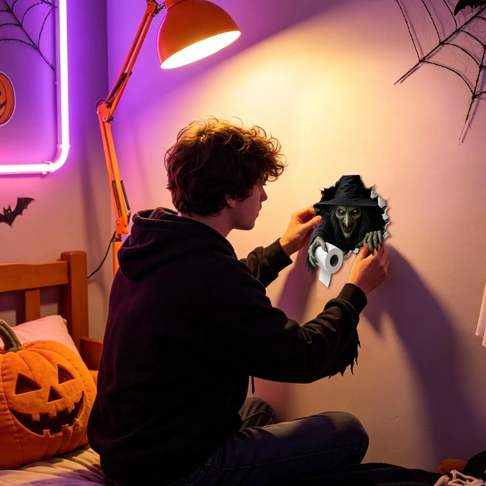Halloween Toilet Seat Stickers Scary Self-Adhesive Waterproof Decal Break Through Wall Toilet Tank Sticker For Indoor Home