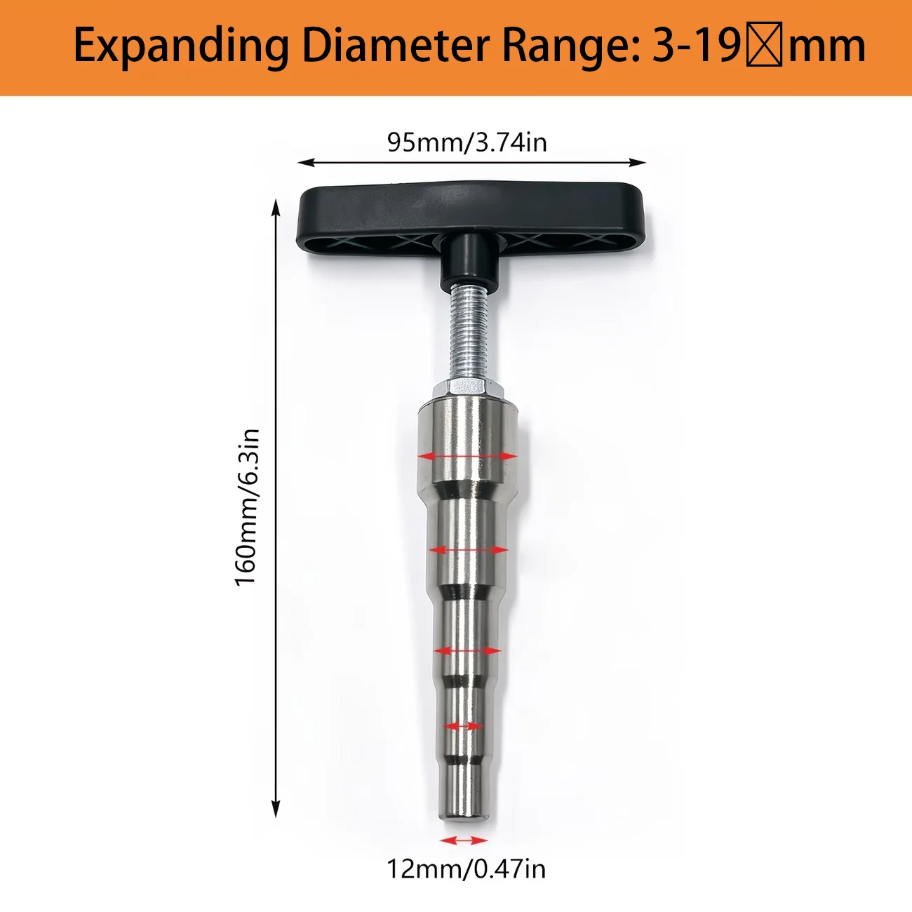 1 PC Manual Pipe Expander for PVC & Plastic Pipes, T‑Shaped Metal Expanding Tool for Narrow Spaces, Compatible with 5 Pipe Size