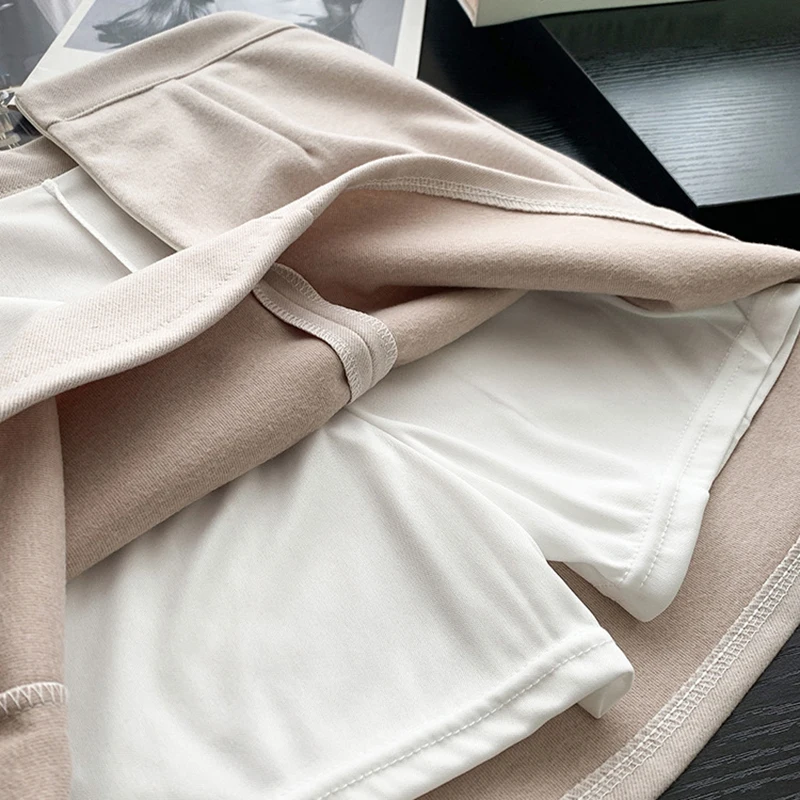 Women's Thicken Woolen Mini Skirt with Built-In Safety Shorts High Waist Short Skirts Solid Office Business Work Pencil Skirts