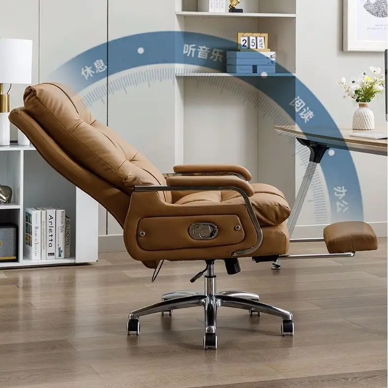 Light luxury leather computer chair Home boss chair Comfortable sedentary office chair Study  Office desk