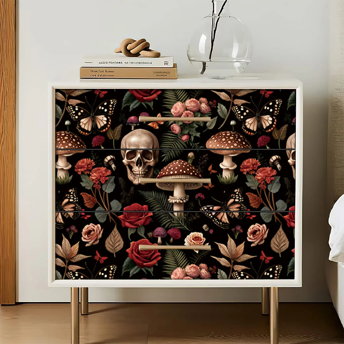 لفة ورق جدران قابلة للتقشير واللصق على شكل جمجمة السكر/الفطر/الفراشة/ورق ذاتي اللصق مقاوم للماء للحمام في غرفة النوم #3