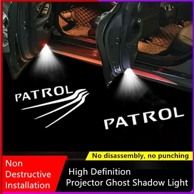 2Pcs LED Car Door Welcome Lights Logo Projector for Patrol Ghost Shadow Lamp Courtesy Light Auto Decorative Accessory