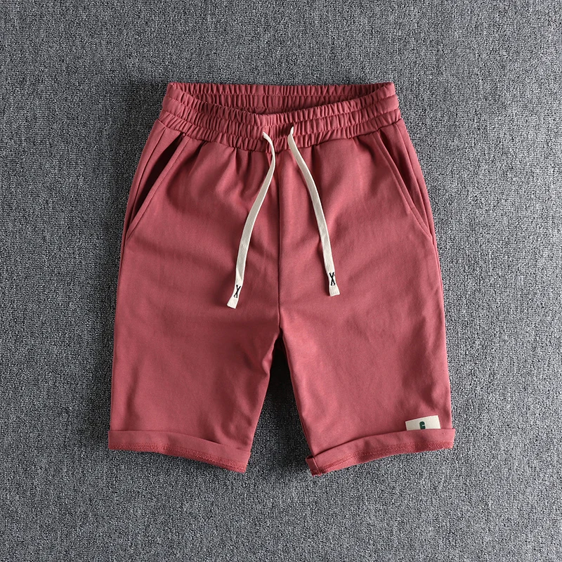 Men\'s  casual shorts with knit comfort loop simple paste cloth decorative sport drawstring five-cent pants pure color pants