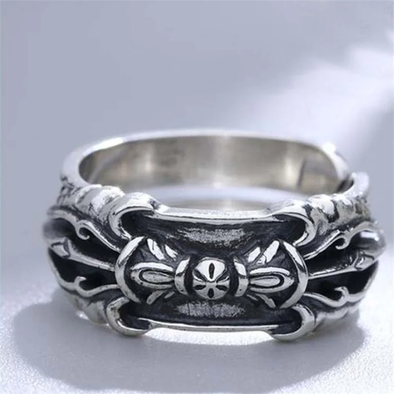 Trendy 925 Silver Ring For Women Jewelry Exorcise Evil Spirits Blessing Double Headed Pestle Ring Male Finger Accessories