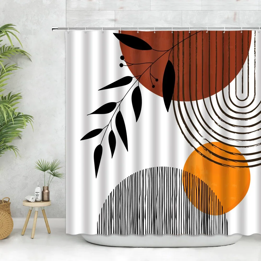 

Modern Black Cat Abstract Art Shower Curtain Machine Washable All Season Waterproof Privacy Protection GeometricDesignMinimalist