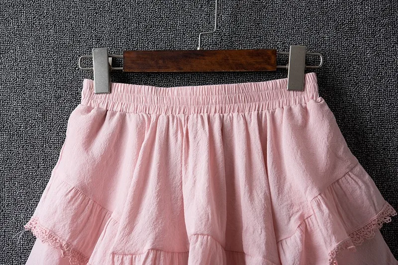 Summer Irregular Lace Round Cotton Linen Mini Skirt, High Waist Short Skirts For Women 2025