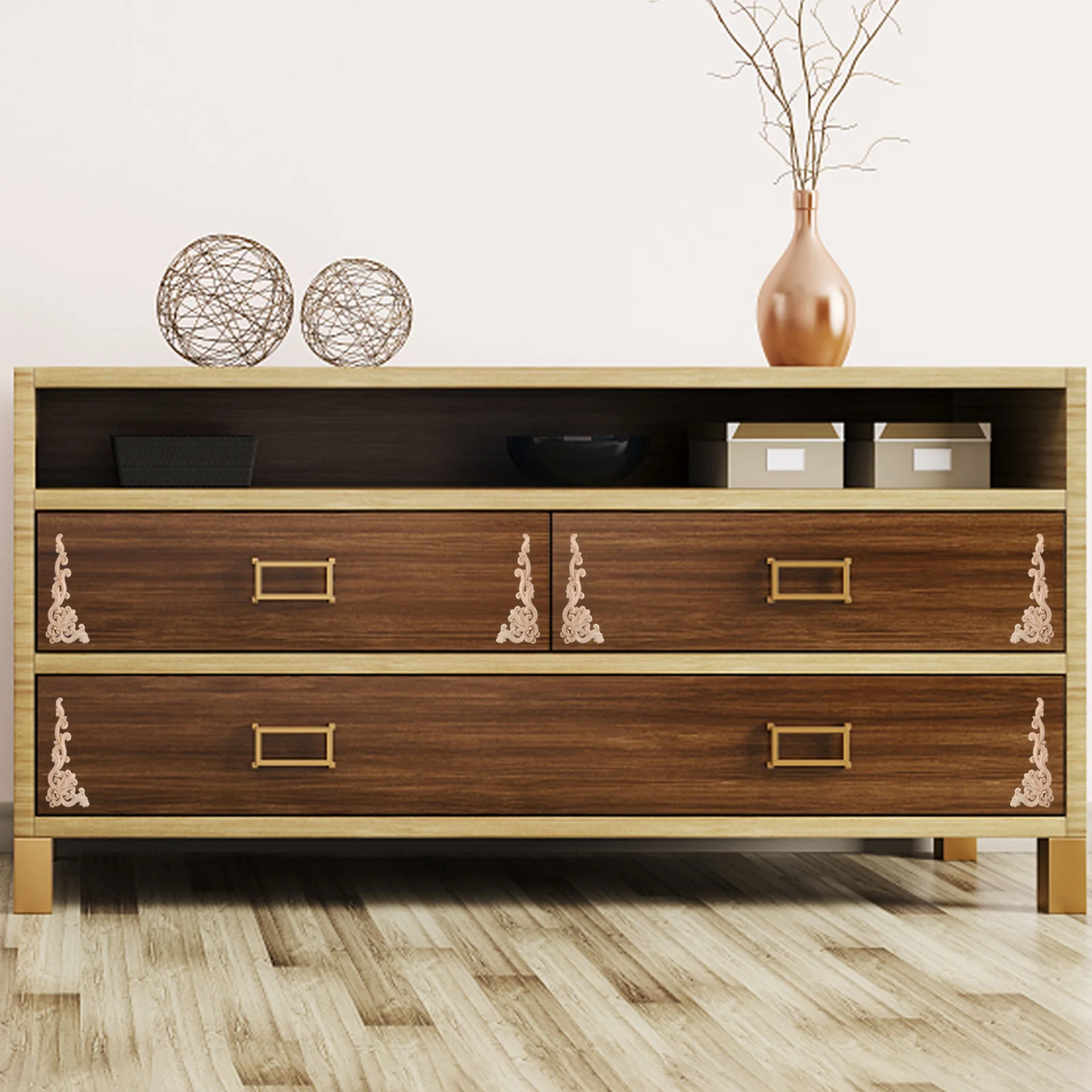 

4pcs Wooden Carved Onlay Unpainted Wood Applique Decor for Wall Door Furniture Home Chinese Style Gift Party Holiday Decoration