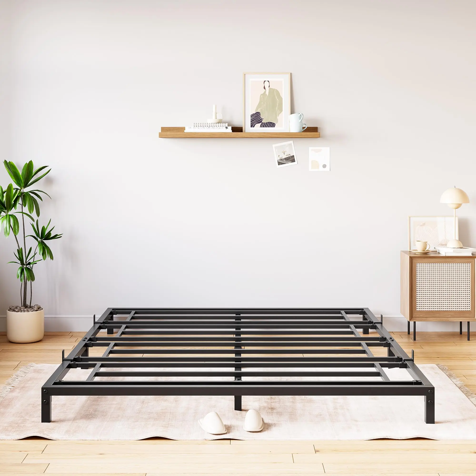 Twin/Full/Queen Size Metal Platform Bed Frame, Noise Free Anti-sliding Metal Slats, Heavy Duty Mattress Foundation with under Storage Space, 1000LBS Capacity, No Box Spring Needed