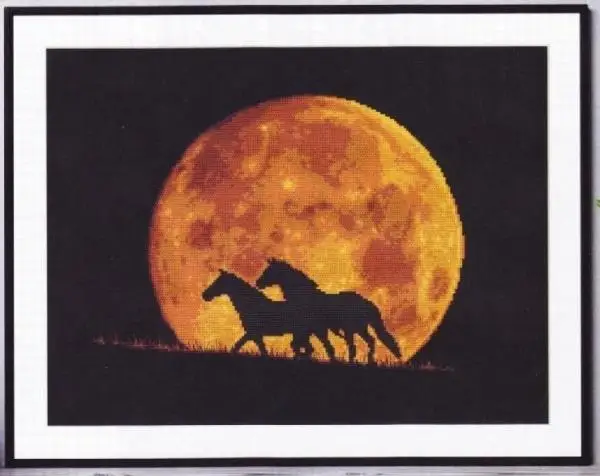 DIY needle Embroidered Coricamo 10323 - Galloping Horses at Sunset  Cross Stitch Set Counted Cross Stitch Kit   Metallic aida