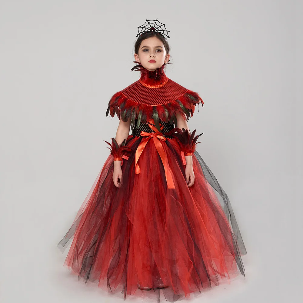 Sweet Cool Tutu Long Dress Matching Accessory Set Fluffy Stage Outfit Halloween Show Carnival Evening Festive Performance Attire