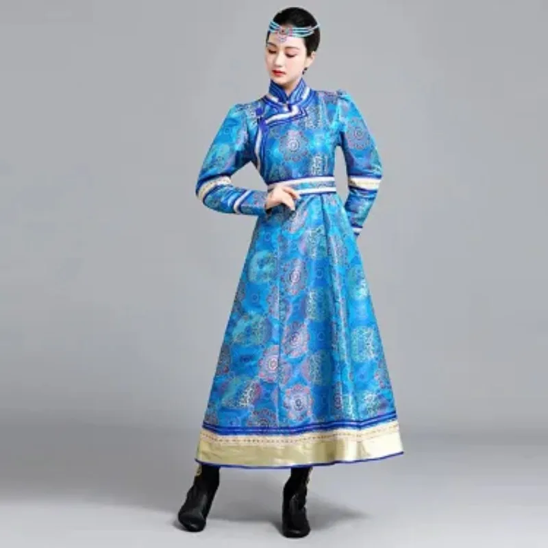 Ladies' Mongolian Ethnic Long Robe Grassland Traditional Costume Welcome Performance Dress Mongolia Travel Photography Gown Girl