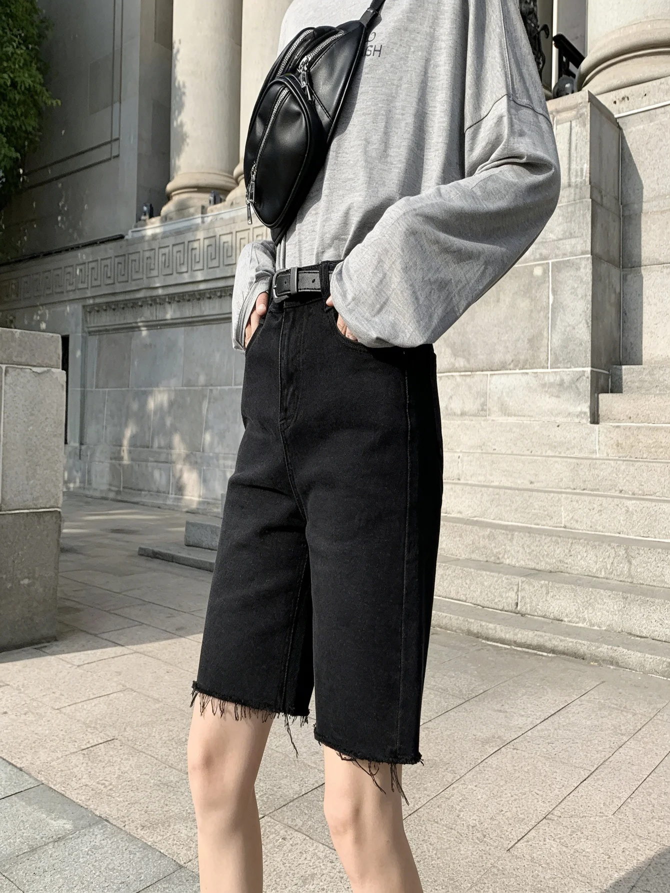 

Men's Skinny Stretch Black Jorts Slim Fit Drip Y2K Jeans For Man Urban Style