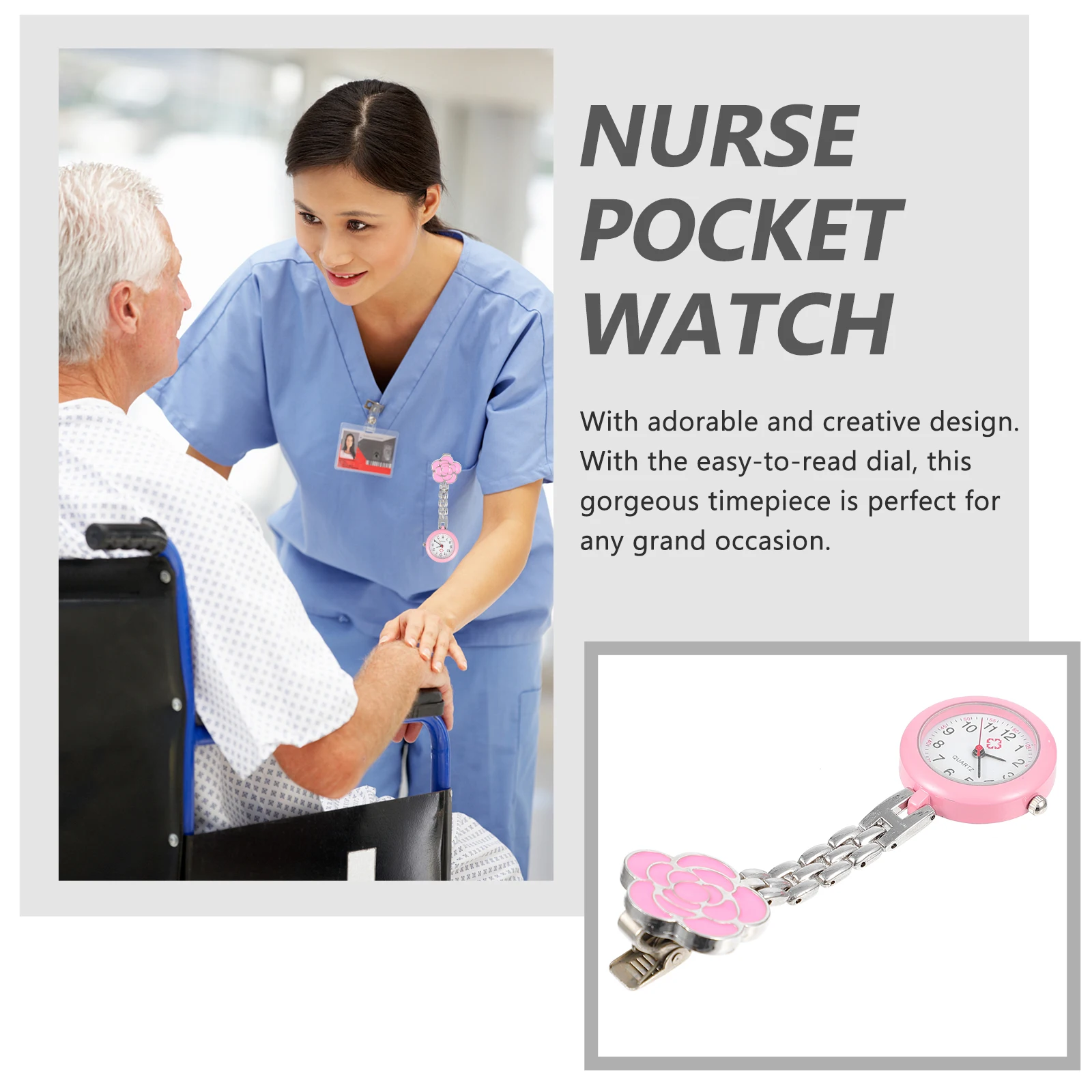 

Chest Clip Pocket Watch Quartz Movement Alloy Nurse Student Hanging Watch Flowers Adorable Timepiece Strong Chain Precision