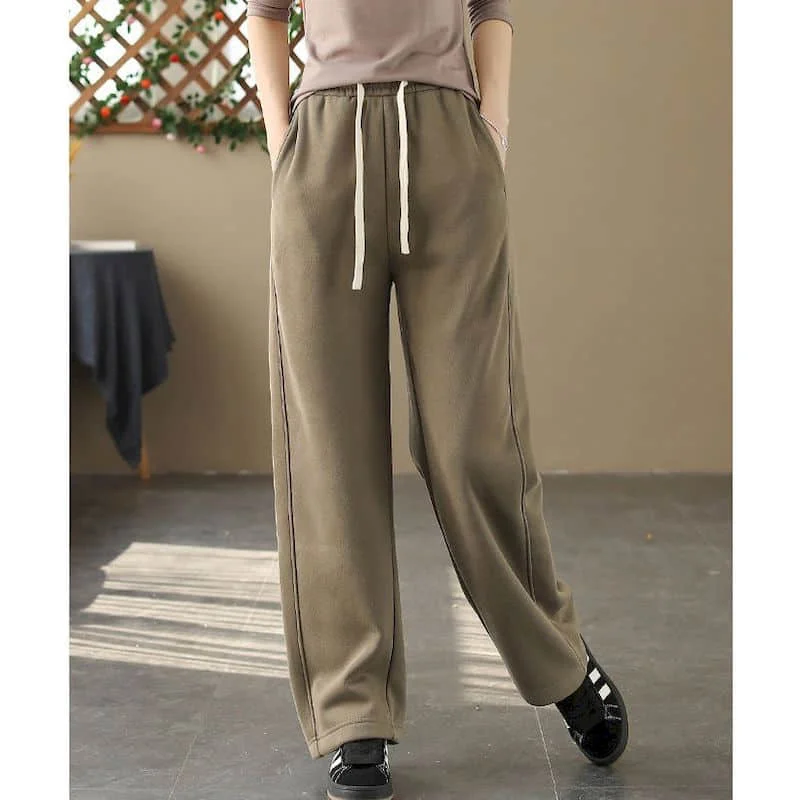 Wide Leg Pants Women Solid Plush Sporty Sweatpants Women Casual Vintage Elastic Waist Streetwear Women Clothing Lantern Pants