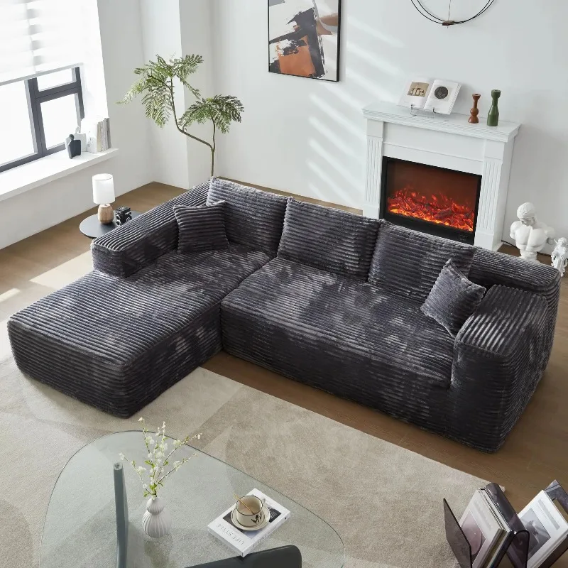 L-shaped combination sofa set fluffy cloud design with storage ottoman