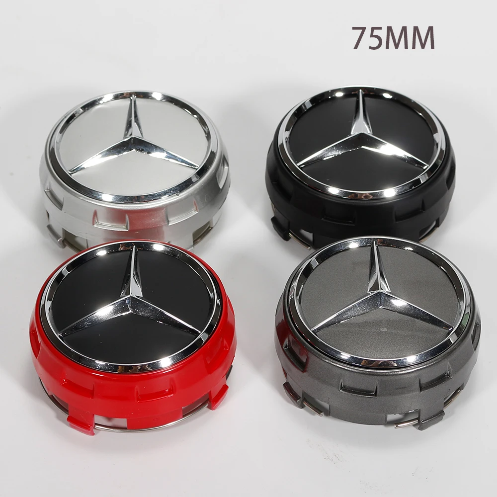 4pcs 75mm Black Red Raised Car Styling Wheel Center Cap Hub Covers Badge Car Accessories For Mercedes Benz A0004000900