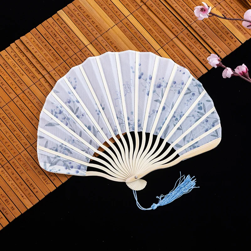 Folding Silk Fan Exquisite Portable Hand Fan Chinese Bamboo Fan Mini For Dance Gifting Home Decor