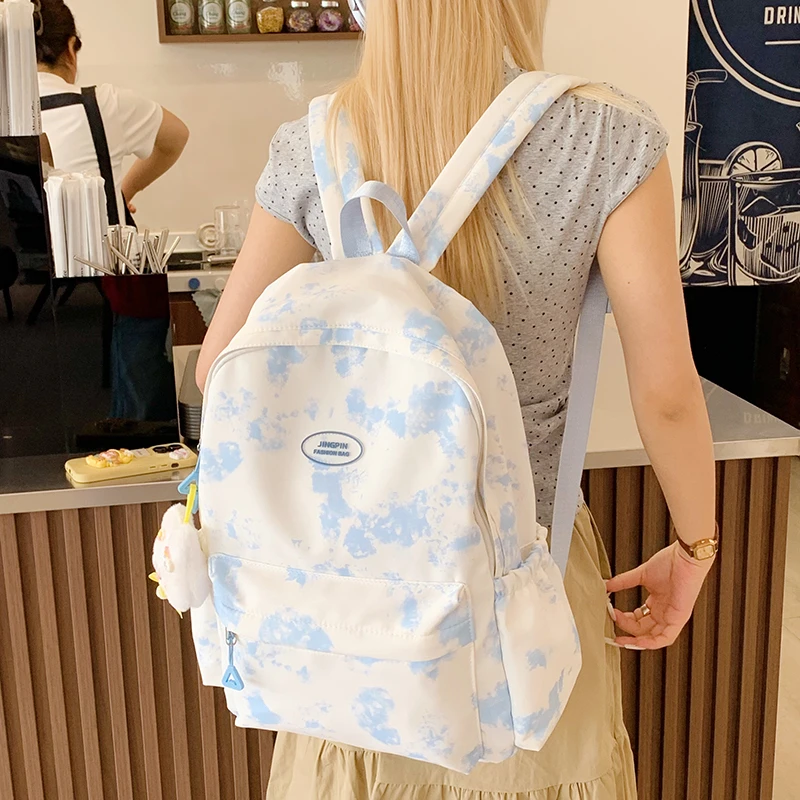 Nueva moda, versátil, para mujer, gran capacidad, teñido anudado, tela de nailon, mochilas escolares para estudiantes, mochila de viaje de ocio minimalista al aire libre