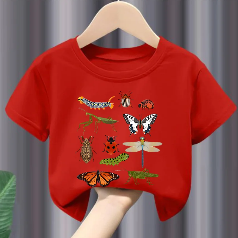 

Short-sleeved T-shirt Insect Science Printing Summer New Casual Crew-neck Children's Wear Girls Clothes Kids Clothes