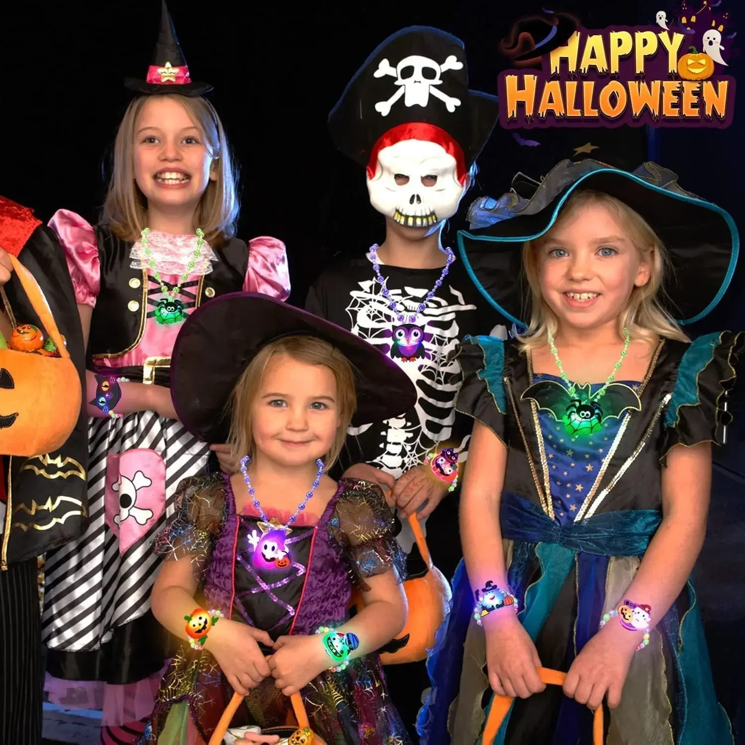 Colar de abóbora led que brilha no escuro, acessório iluminado para festa de halloween, pingente de contas de natal para crianças, presente de carnaval