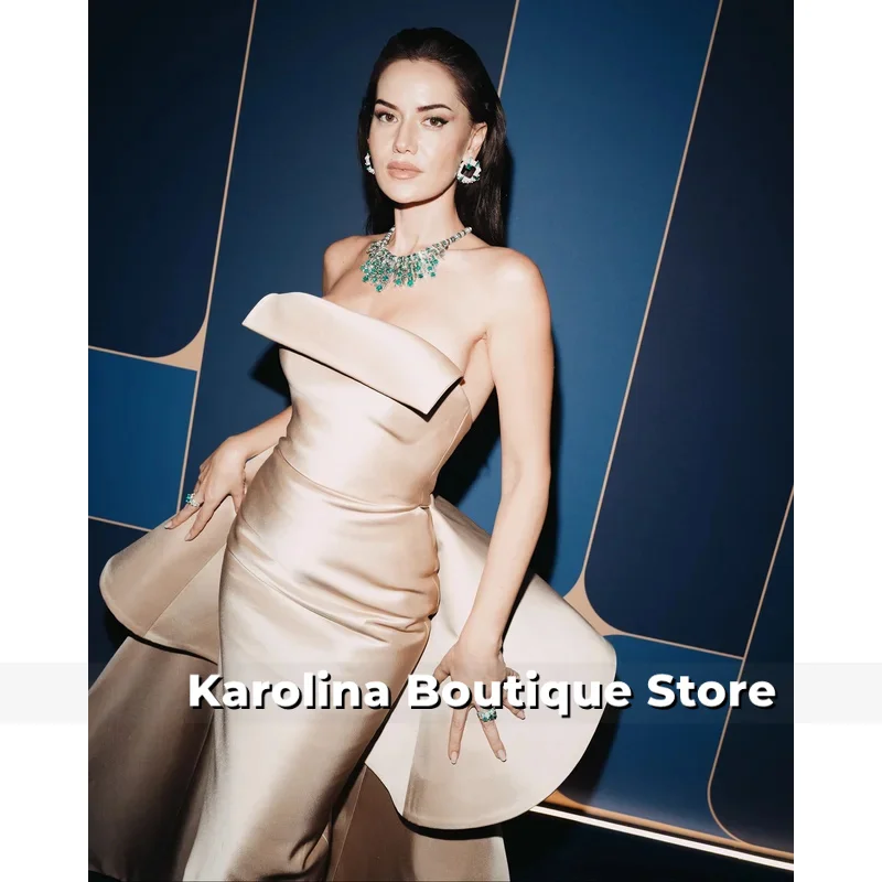 فساتين سهرة شامبانيا لعام 2026 مع تنورة خارجية بدون حمالات من الحرير والساتان قابلة للانفصال للحفلات الراقصة فساتين الحفلات الرسمية مصنوعة حسب الطلب