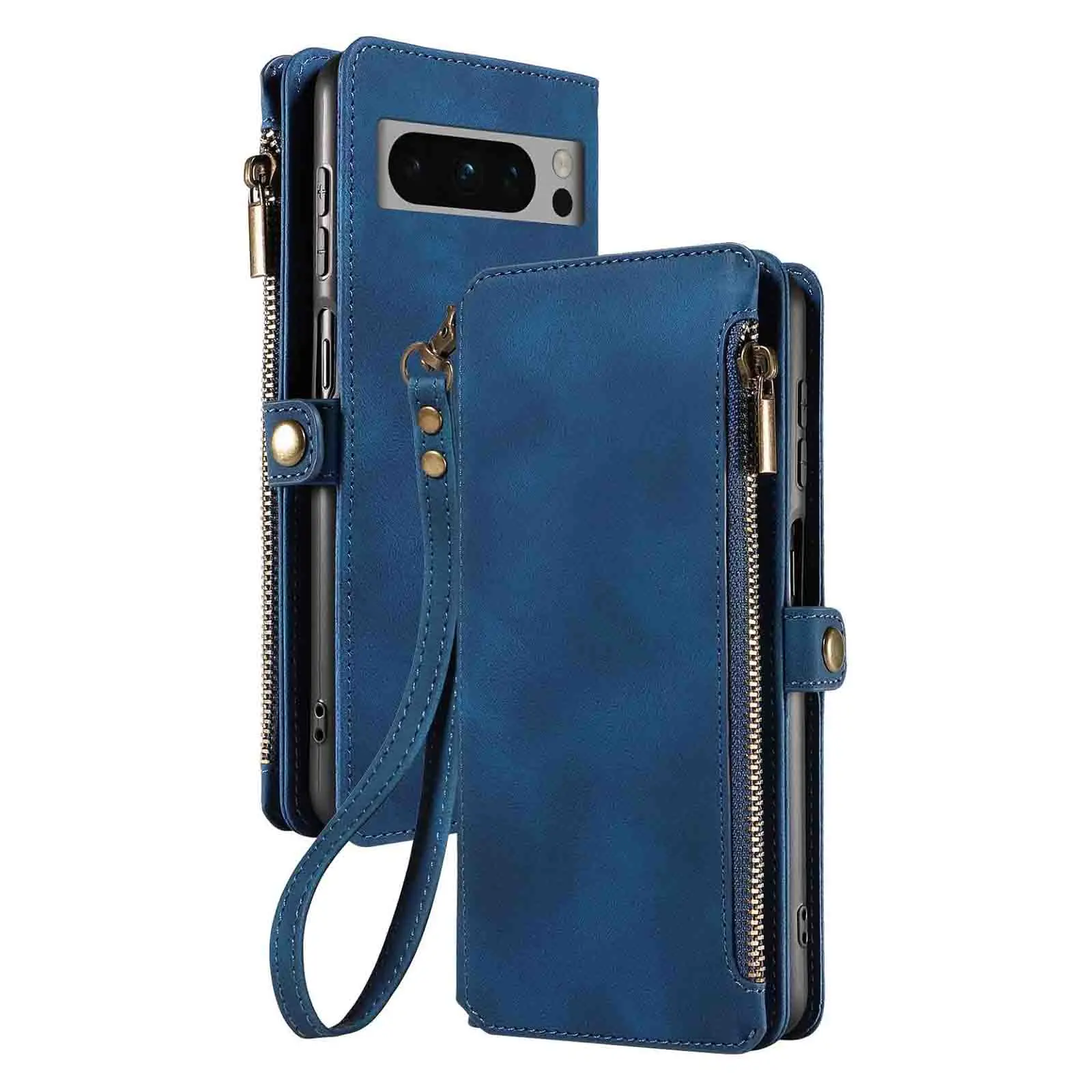 Leather Case for Google Pixel 9/9 Pro/9 Pro XL,Business Wallet Case RFID Blocking Magnetic Closure Full Protection Wrist Strap