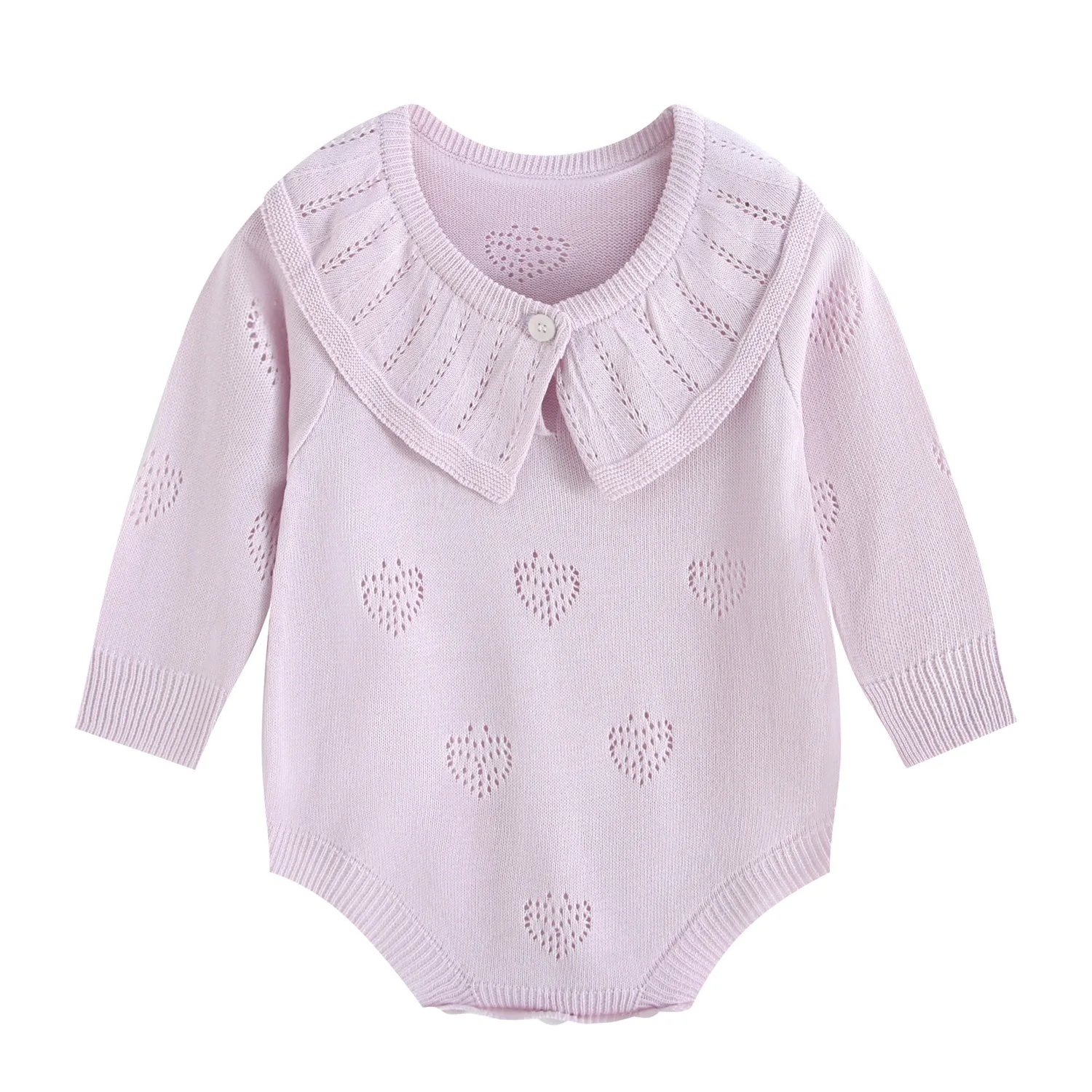 baby knitted jumpsuit lotus leaf collar and crawling clothes, featuring spring and summer lace and semi open collar jumpsuit