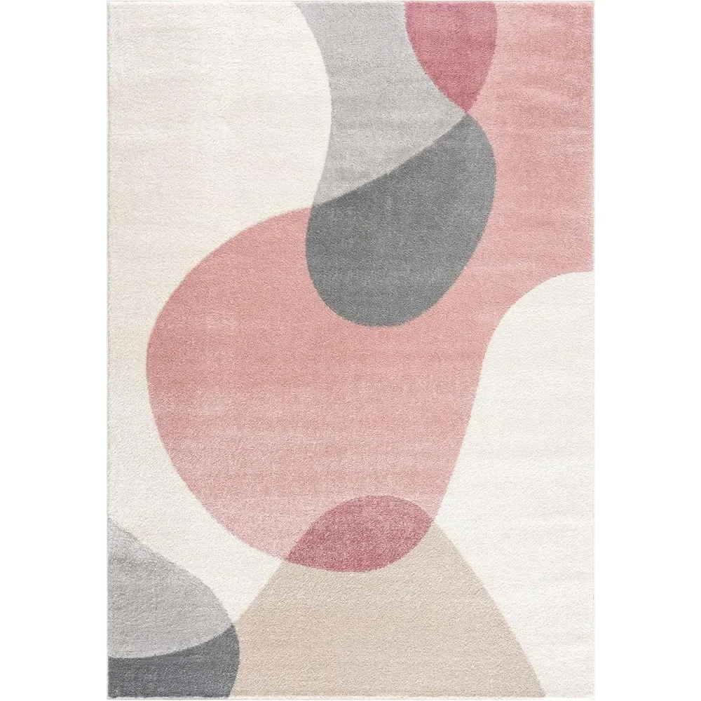 Abani Rugs Cream and Pink 6 ft. X 9 ft. Contemporary mid-Century Rug with Beige and Pink Geometric Circle. Minimalistic Design