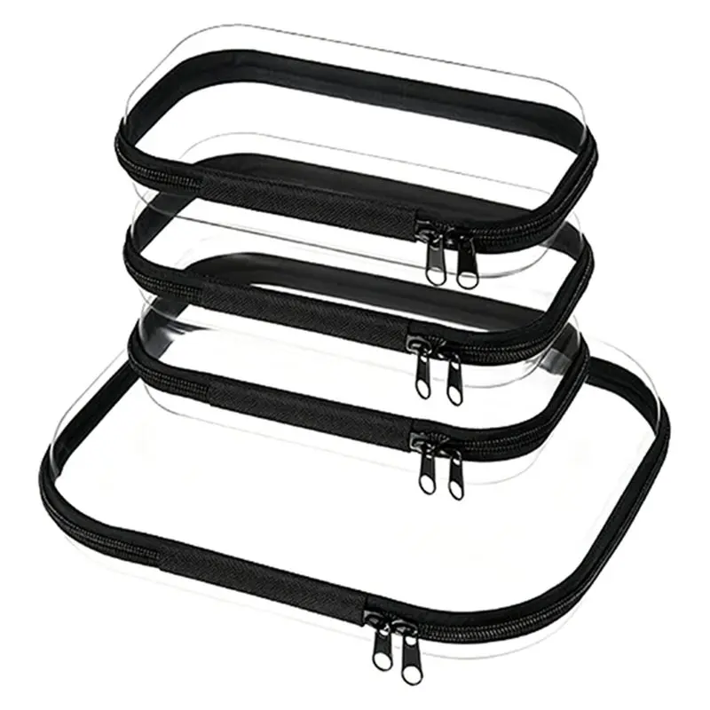 AB34-4-Piece Clear Hard Shell Zipper Case Set, 1 Medium 3 Small, Travel Organizer Bags Dual Zipper Pulls On Each