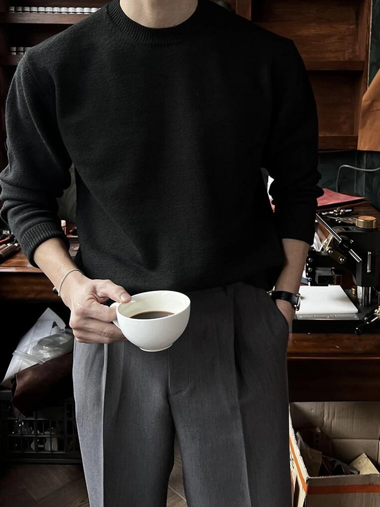 

Cleanfit Bla Slim Fit f High Ne Трикотаж для мужчин Корейский Sle Зимняя теплая внутренняя одежда Повседневный модный свитер