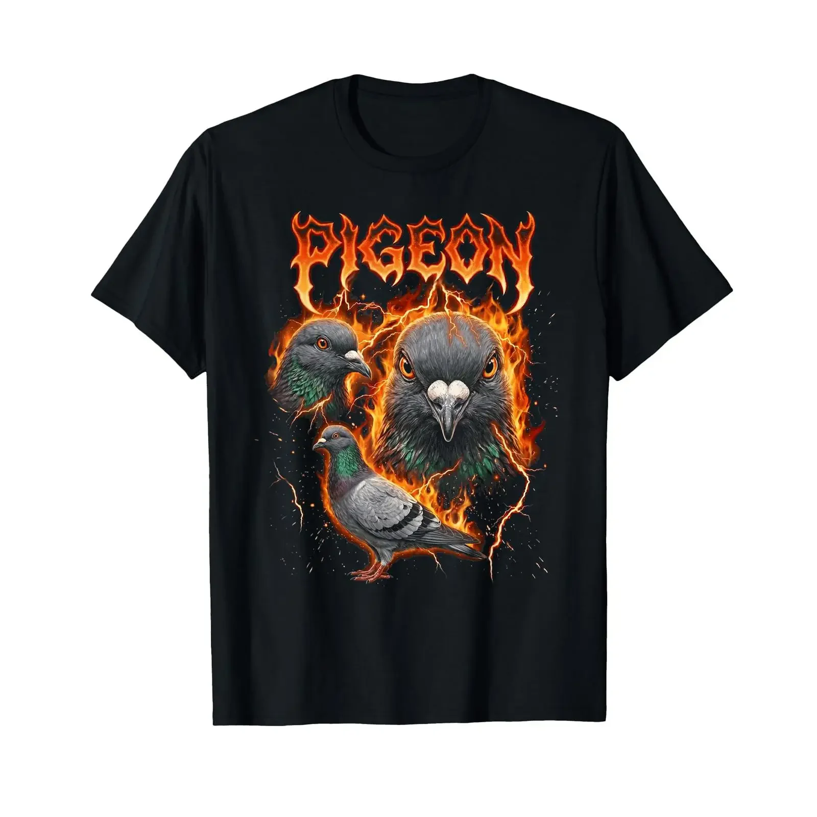 Pigeon Vintage 90er Jahre Heavy Metal Style Flames T Shirt vintage Washed homme Soft Slightly designer clothes Stylish