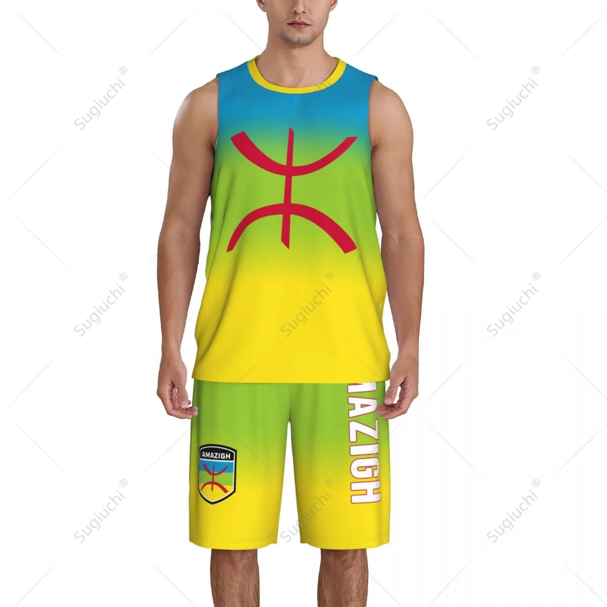 Men Amazigh Berber Flag Basketball Jersey Set Mesh Shirt & Pants Sleeveless Exclusive Team-up Custom Name Nunber Unisex