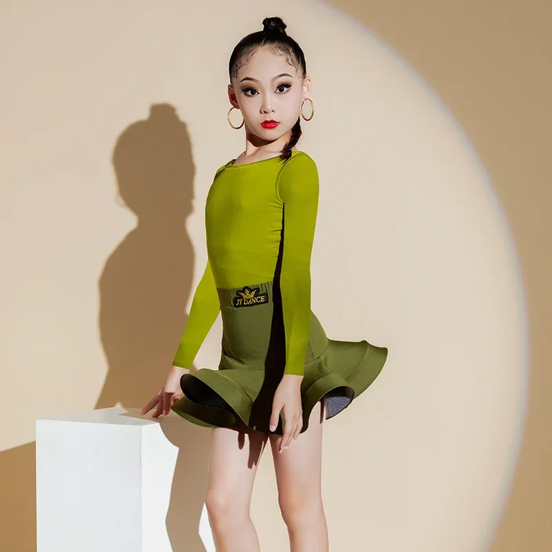 Ropa de entrenamiento de baile latino para niños, ropa de rendimiento para niñas, salón de baile, Salsa, Tango, Cha, falda