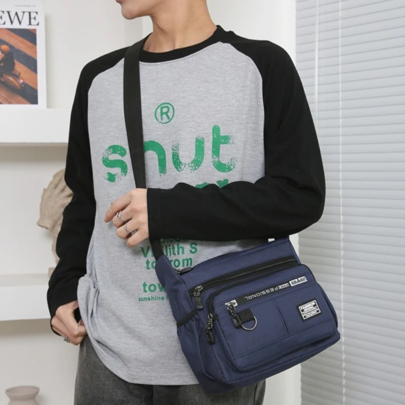 

Мужская сумка большой вместимости с множеством карманов, водонепроницаемая и износостойкая, наплечная сумка, многослойная мужская сумка через плечо