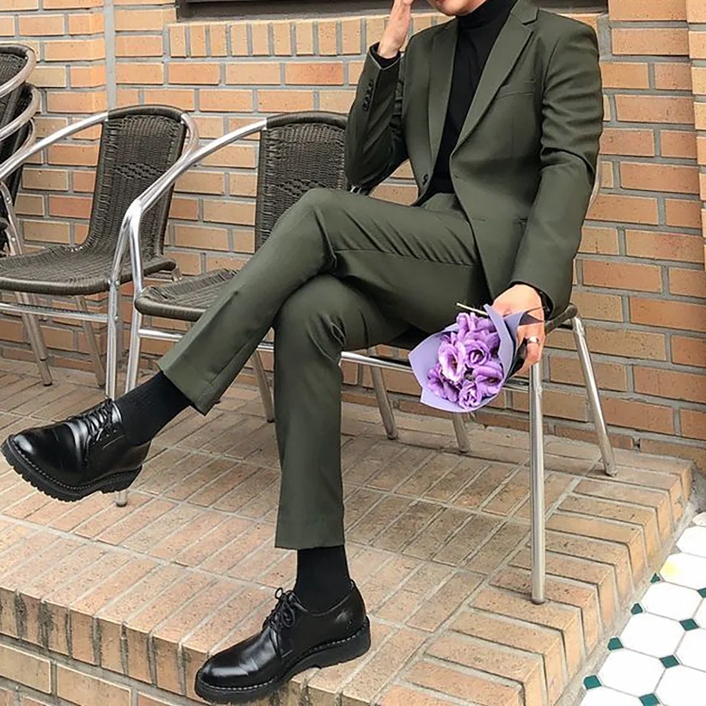 

Full Suit For Men Evening Dinner Formal Outfits Wedding Party Groomsman Stylish Blazer Pants 2 Pieces