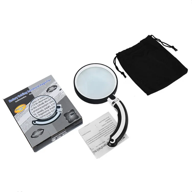 Rubber Handle Magnifier Folding and Rotating Handheld Magnifying Glass for Elderly High-Definition Reading