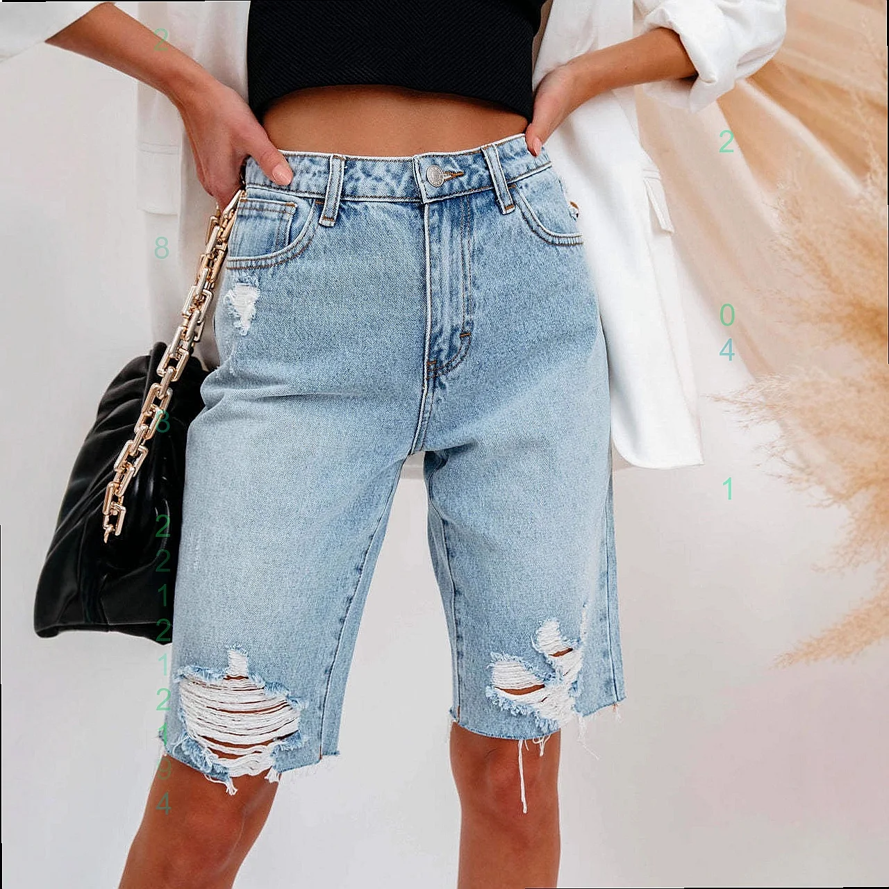 Womens Distressed Denim Jeans Ripped Straight Leg Pants Casual Summer Stretchy Loose Fit